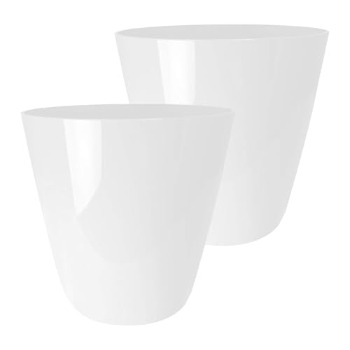 The HC Companies Aria Round Self-Watering Pot - Lightweight Plastic Planter for Herbs & More - Durable Plant Pots for Indoor Plants & Outdoor Plants (10" Glossy White, Pack of 2)