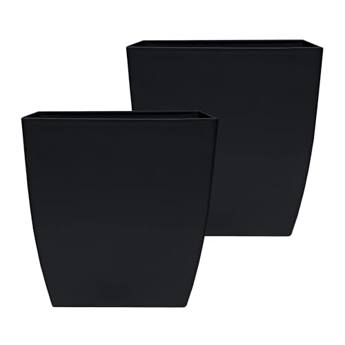 The HC Companies Aria Self Watering Square Plant Pot w/Drainage - Classic Planters for Outdoor Plants & Indoor Plants - Lightweight & UV-Resistant Plastic Pots for Plants (8" Matte Black, Pack of 2)