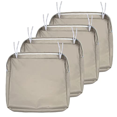 NettyPro Patio Chair Seat Cushion Covers Set 4, Waterproof Outdoor Furniture Cushion Slipcovers with Zipper and Tie, 21 x 19 x 3 Inch, Replacement Cover Only, Khaki