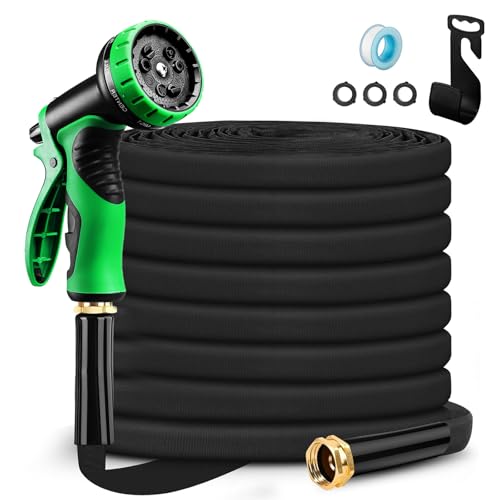 Delxo Garden Hose with Nozzle, 3/4 in. x 100 FT Non-Expanding Water Hose with Holder, Lightweight Manguera Para Jardin, Water Pipe, Durable & Easy to Use for Gardening, Car Washing & Storage