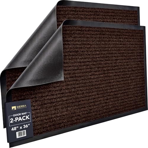 Sierra Concepts Front Door Mat X-Large Welcome Floor Mats - Entryway Indoor Outdoor Entrance Doormat, Patio, Porch, Muddy Dog Shoe, Inside Outside Low Profile 48x36in, 2-Pack Dark Brown