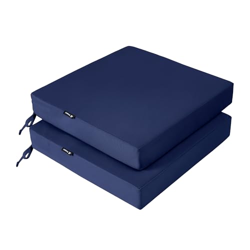 Favoyard Patio Chair Cushions 20 x 20 x 3 Inch Waterproof Outdoor Seat Cushions for Patio Furniture 3-Year Color Fastness Garden Sofa Couch Pads with Handle & Adjustable Straps Set of 2, Blue