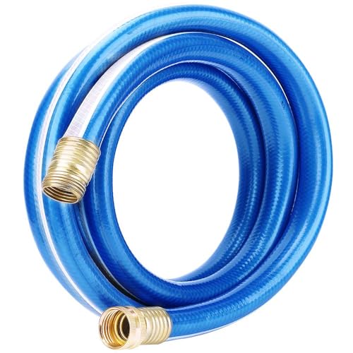 Solution4Patio Blue Garden Hose 3/4 in. x 50 ft. -Heavy Duty Durable Flexible Lightweight Water Pipe -Brass Aluminum Ends for Household & Commercial -Kink Free, No Leaking, Male/Female Fittings