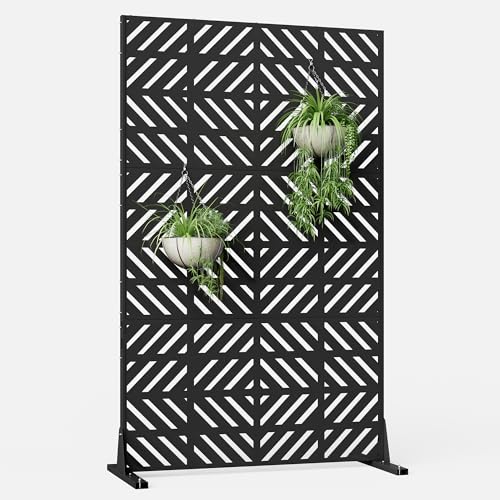 Metal Privacy Screen for Outdoor Freestanding Privacy Screens, 72" H x 44" W Decorative Privacy Wall Panels with Stand, Patio Balcony Screens for Outside Outdoor Divider Deck Porch Garden and Indoor