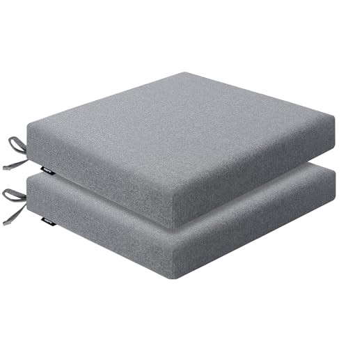 Outdoor Chair Cushions 19 x 19 x 2.5 Inch Set of 2, Water-Resistant & Fadeness Durable Patio Furniture Cushion for Garden Sofa Couch Chairs, Portable Comfort with Attach Ties, Dark Grey