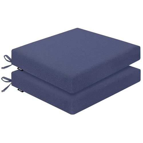 Outdoor Chair Cushions 22 x 22 x 2.5 Inch Set of 2, Water-Resistant & Fadeness Durable Patio Furniture Cushion for Garden Sofa Couch Chairs, Portable Comfort with Attach Ties, Blue
