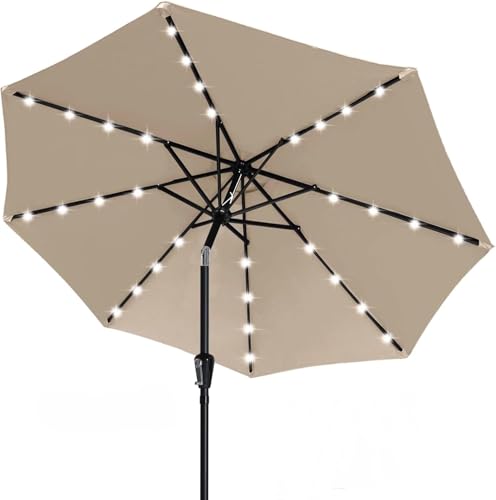 ABCCANOPY Durable Solar Led Patio Umbrellas with 32LED Lights 9FT (Tan)