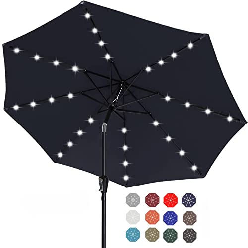 ABCCANOPY 10FT Durable Solar Led Patio Umbrellas with 32LED Lights (Navy Blue)