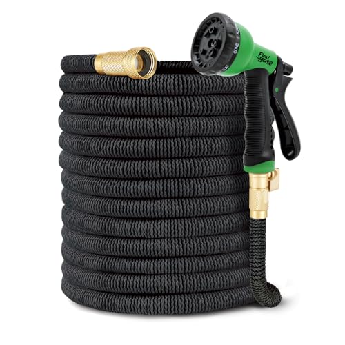 Flexi Hose PLUS with 8 Function Nozzle Expandable Garden Hose, Lightweight & No-Kink Flexible Garden Hose, 3/4 inch Solid Brass Fittings and Double Latex Core, 150 ft Black