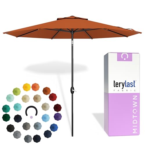 Midtown Umbrellas 10-Year-No-Fade - 9 Ft - UV Proof Dark Orange Polyester Fabric - Umbrella Outdoor Patio, Auto-Tilt Aluminum Frame Patio Umbrella for Garden, Pool & Deck - Black Pole