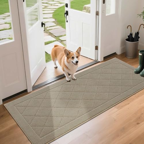 BEQHAUSE Dirt Trapper Door Mat 24" x 60", Doormat Non-Slip Entryway Rugs Washable, Dog Door Mat Stain Resistant and Absorbent Welcome Floor Mat for Front Back Door, Muddy Wet Shoes & Paws, Beige