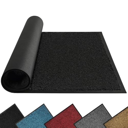 Mibao Dirt Trapper Door Mat for Indoor Outdoor, Waterproof All-Season, All-Weather Doormat, Heavy Duty Non-Slip Entrance Rug, Low Profile Absorbent Entrance Mat Carpet, 30" x 18", Black