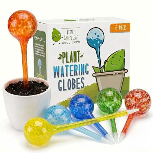 LGL Plant Watering Globes - Automatic Self Watering Globes. Decorative Self Watering Planter Inserts Made From Hand-Blown Durable Glass. Self Watering Spikes to Support Plant Health. 6 Pack x 350ml