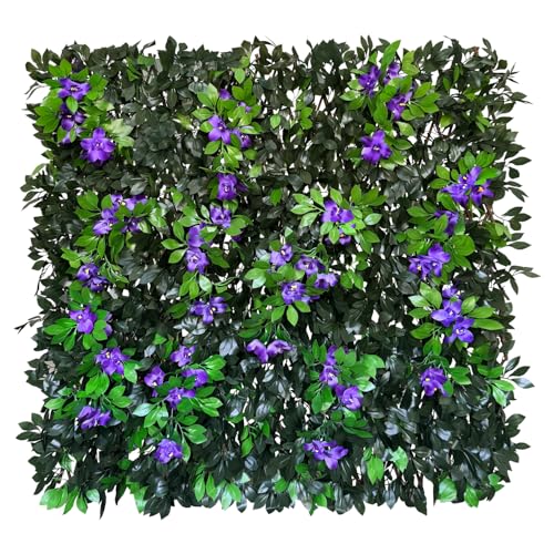 Expandable Fence Privacy Screen for Balcony Patio Outdoor,Decorative Faux Ivy Fencing Panel,Artificial Hedges (Single Sided Leaves) (2, Branches -Purple Fowers)