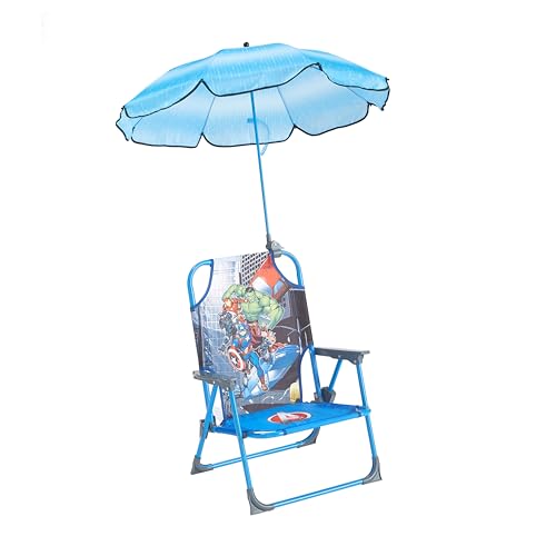 Idea Nuova Marvel Avengers Kids Outdoor Folding Beach Chair with Umbrella,Portable Camp Chair for Ages 3+, Lightweight & Compact for Beach, Camping, and Backyard
