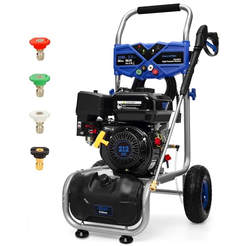 Gas Pressure Washer 3500 PSI, 2.3 GPM Heavy Duty High Power Washer,209CC 7HP Engine with 25Ft Pressure Hose, Axial Aluminum Pump, Soap Tank, 4 Quick Connect Nozzle (Blue)