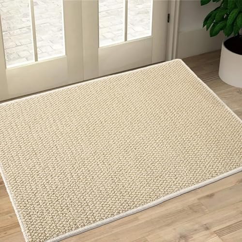 Front Door Mat Outside Entrance, Welcome Mat Outdoor, Indoor Entryway Rug, Dirt Trap Non-Slip Washable Low Profile, Muddy Resistant, Absorbent Fade-Resistant for Front Back Door Indoor 59"x36" Beige