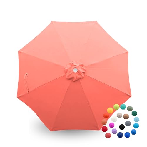 Formosa Covers - 9ft Market Patio Umbrella Replacement Canopy - 8 Ribs Top Canvas - 300D UV Protective and Water Resistant Umbrella Fabric - Premium Quality Replacement Canopy Cover ONLY (Peach Coral)