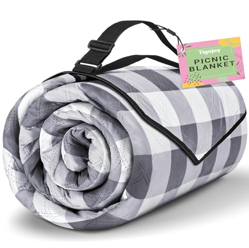 TigeJoy Extra Large Picnic Blanket Waterproof Foldable 80''x118', Outdoor Picnic Mat Beach Blanket Sandproof for Park, Grass, Travel, Hiking, Camping Essentials, Gingham Picnic Blanket