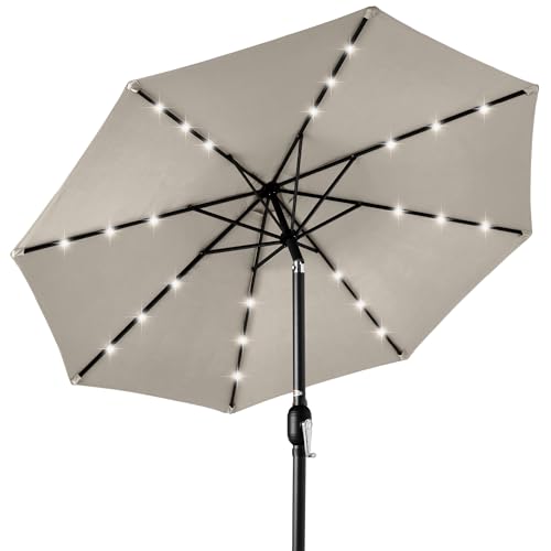 Best Choice Products 10ft Solar Polyester LED Lighted Patio Umbrella w/Tilt Adjustment and UV-Resistant Fabric - Beige