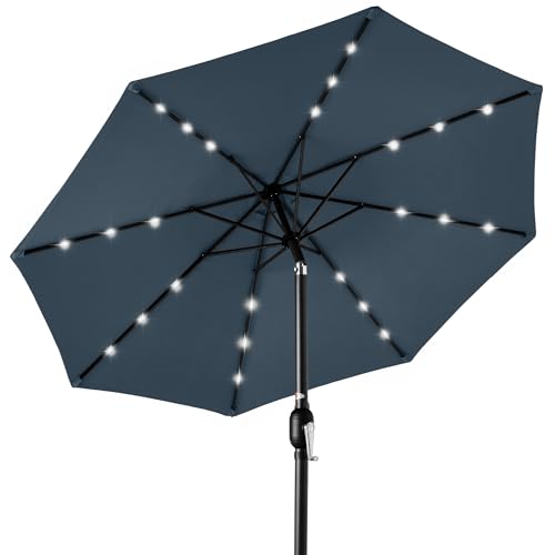 Best Choice Products 10ft Solar Polyester LED Lighted Patio Umbrella w/Tilt Adjustment and UV-Resistant Fabric - Slate Blue