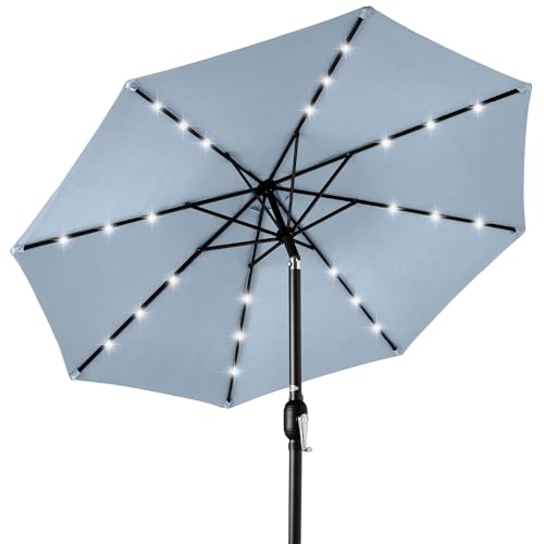 Best Choice Products 10ft Solar Polyester LED Lighted Patio Umbrella w/Tilt Adjustment and UV-Resistant Fabric - Breeze Blue