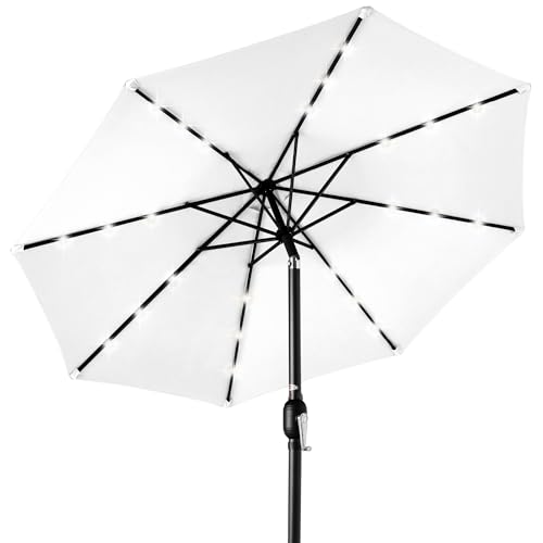 Best Choice Products 10ft Solar Polyester LED Lighted Patio Umbrella w/Tilt Adjustment and UV-Resistant Fabric - White