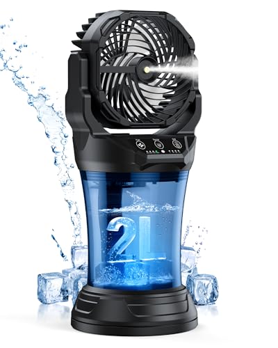 Portable Misting Fan for Outdoor Patios - 30000mAh Rechargeable Battery Operated Camping Fan with 2L Water Tank, 4 Spray, 4 Speeds & RGB Light for Fishing/Travel/Garden Party/Golf/Tent/Office