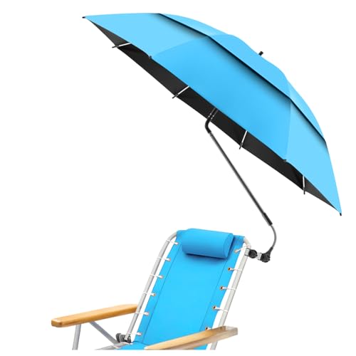 48.6" Double Canopy Beach Umbrella with Clamp, UPF50+ Beach Chair Umbrella with clip, 360Adjustable Portable Outdoor Wheelchair, Patio, Golf Carts,Camping(Sky/Blue)