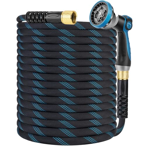 Non-Expanding Garden Hose 150 ft, Kink Free Flexible Water Hose with 10-Pattern Spray Nozzle, Lightweight Hose Pipe, Leak Proof, 3/4" Swivel Connectors, Super Fabric, Portable Storage Strap