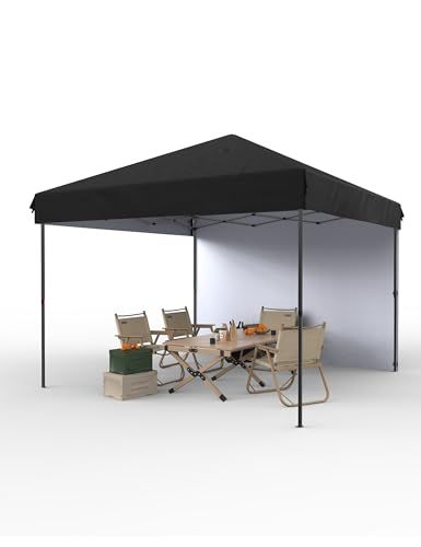 Garvee 10x10 Pop Up Canopy Tent Outdoor Canopy One-Person Set Up Heavy Duty Commercial Instant Tent Shelter, 1-Sidewall, Black