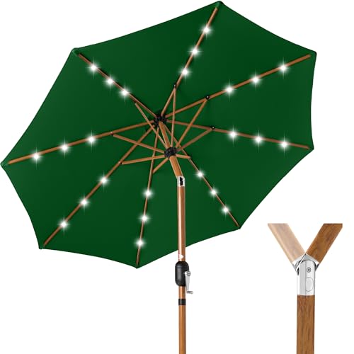 Best Choice Products 10ft Solar Market Patio Umbrella w/Woodgrain Pattern Pole, LED Lights, Tilt & Crank  Outdoor Sun Shade for Backyard Table, Deck, Poolside  Green