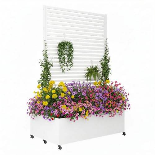 Sunnibety Double Metal Planter Box with Trellis Privacy Screen