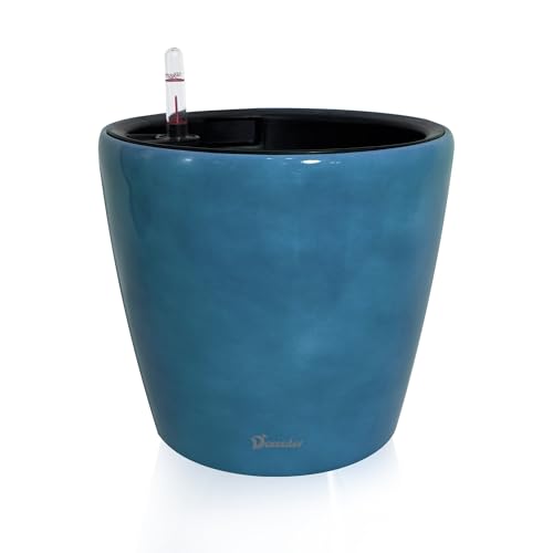 Dexceder 11x10 Inches Self Watering Planter Indoor Outdoor, Inner Pot Design, Thickened Table Flower Plant Pot with Water Level Indicator (Peacock Blue Gradient)