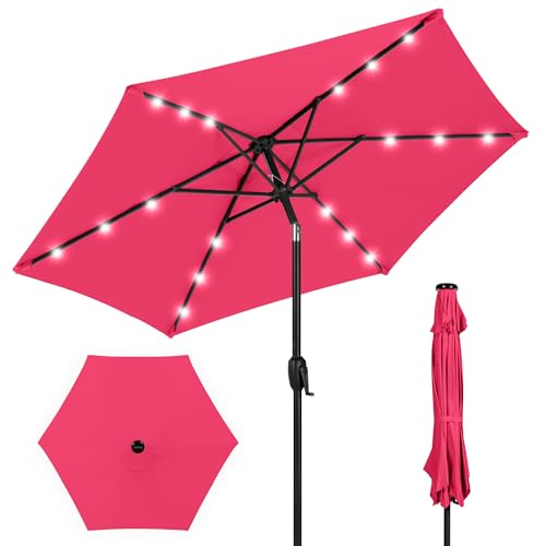 Best Choice Products 7.5ft Outdoor Solar Market Table Patio Umbrella for Deck, Pool w/Tilt, Crank, LED Lights - Hot Pink