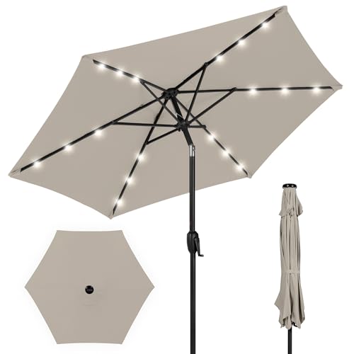 Best Choice Products 7.5ft Outdoor Solar Market Table Patio Umbrella for Deck, Pool w/Tilt, Crank, LED Lights - Beige