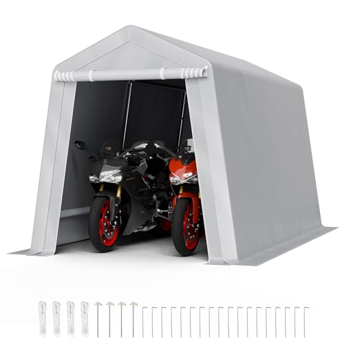 VEVOR Outdoor Storage Shed, 7 x 12 ft Portable Storage Tent with Roll-up Door & Vents, Waterproof Canopy Shed Shelter, Heavy Duty Frame, Patio Garage Carport for Motorcycle, Lawn Mower, Bike, Grey