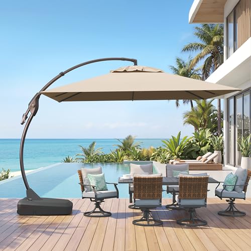 Grand patio 10x10 FT Patio Cantilever Umbrella with Base Outdoor Large Square Tilting Offset Umbrellas for Deck Yard (Champagne, 10x10 FT)