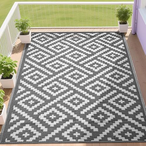 RURALITY Outdoor Rugs 8x10 (Grey&White)