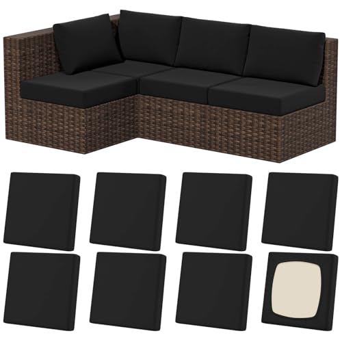 8Pcs Stretch Patio Cushion Covers, Outdoor Couch & Sofa Replacement Slipcovers for Patio Furniture Cushion Covers, Washable Reusable Furniture Protector, Square-Large, Black