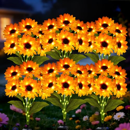 Solar Sunflower Lights 6 Pack with 36 Sunflower Solar Lights Outdoor Garden Decor Birthday Gift for Mom Women Grandma,Waterproof Solar Flower Garden Stake Lights for Yard Landscape Patio Lawn Pathway