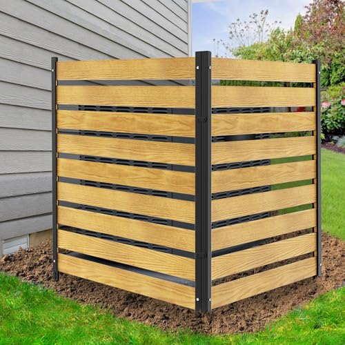DoCred Air Conditioner Fence, 2-Panel Pool Equipment Enclosure, 48" W x 48" H Privacy Screens Fence Panels with Metal Stakes, Wood Trash Can Fence Privacy Fence Panels for Outside
