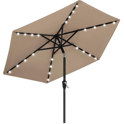 ABCCANOPY 7.5FT Durable Solar Led Patio Umbrellas with 24LED Lights (Khaki)