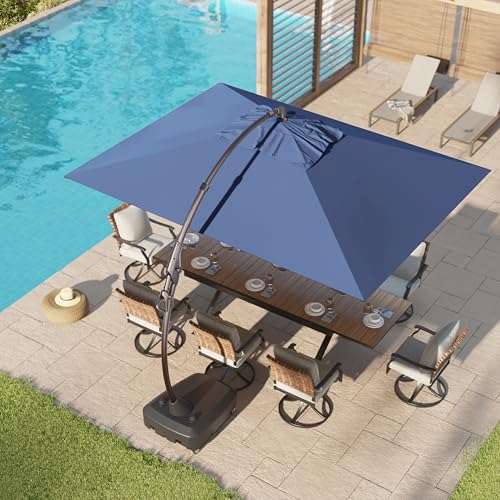 Grand patio 9x12 FT Outdoor Cantilever Umbrella with Base & Cover Large Aluminum Rectangle Offset Umbrellas for Pool Deck (Navy Blue, 9x12 FT)