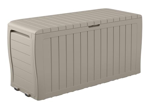 Keter Marvel Plus 71 Gallon Resin Deck Box-Organization and Storage for Patio Furniture Outdoor Cushions, Throw Pillows, Garden Tools and Pool Floats, Beige