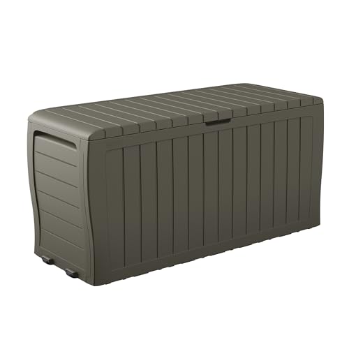 Keter Marvel Plus 71 Gallon Resin Deck Box-Organization and Storage for Patio Furniture Outdoor Cushions, Throw Pillows, Garden Tools and Pool Floats, Mossy Brown