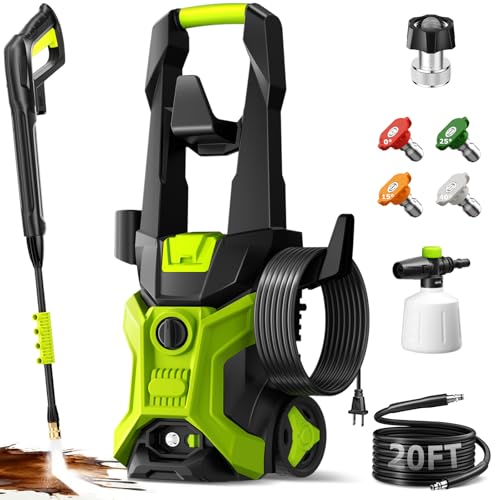 Electric Pressure Washer 2.5 GPM  High Pressure Power Washer with Foam Cannon, 4 Quick-Connect Nozzles, 20ft Hose & Compact Storage for Cars, Driveways, Patios & Home Cleaning