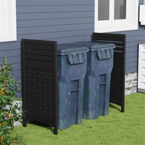 KINYING Air Conditioner Fence Privacy Screen, 2 Panels Pool Equipment Trash Can Enclosure Screen for Outdoor,Resin Fence Panels Kit,45" (H) x 22" (W) Per Panel, Black