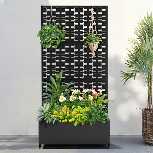 FENCY Metal Raised Garden Bed with Trellis (73"x35")