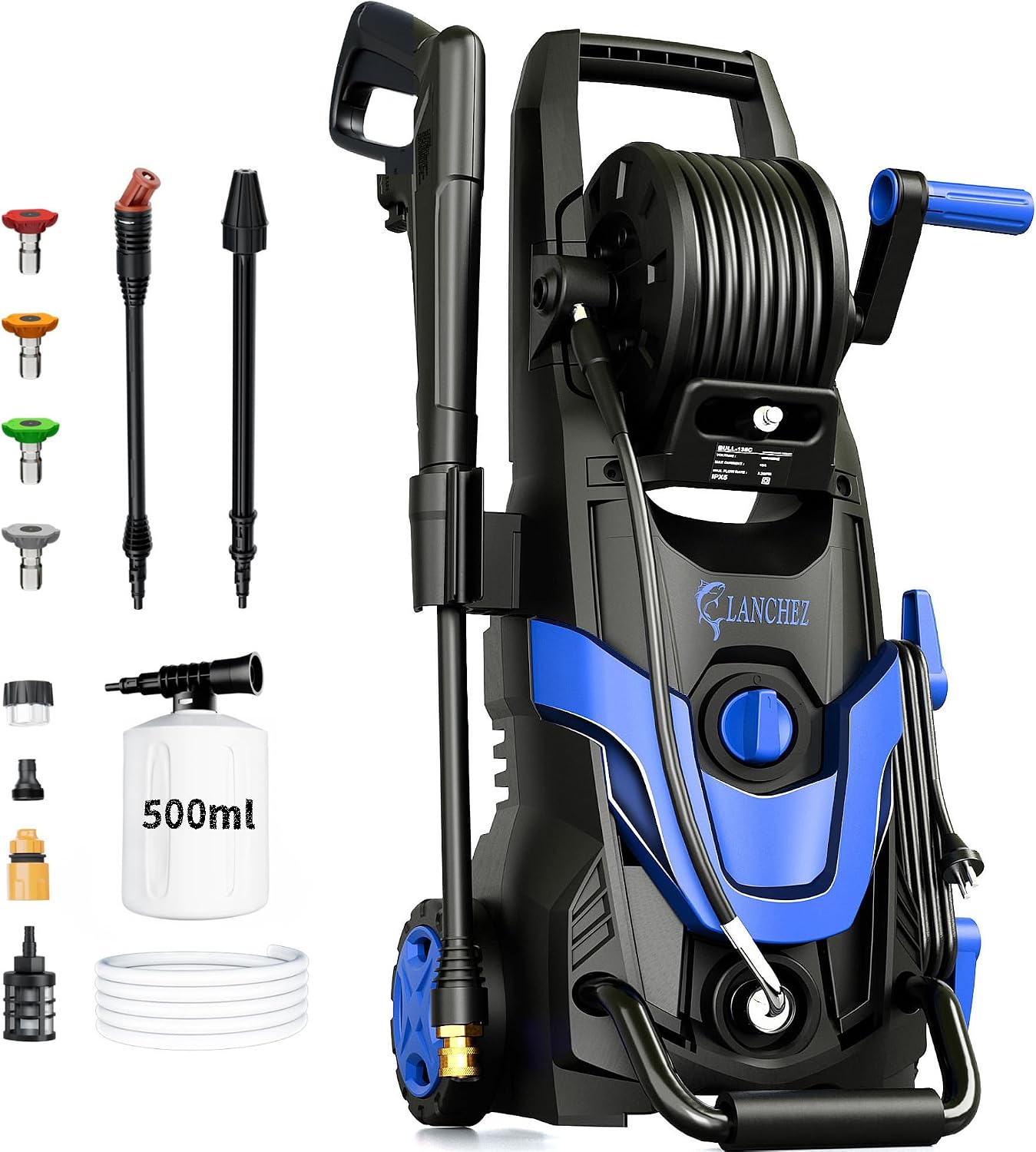 Pressure Washer 4800PSI with 6 Quick Connect Nozzles, Inlet Hose & Filter&500ML Foam Cannon for Cars/Fences/Driveways/Patios/Home Cleaning (Blue)